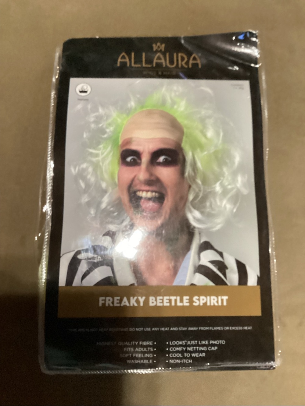 Freaky Beetle Spirit Green & White Wig for adults